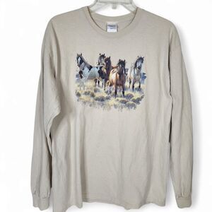 Cynthia Fisher Young Bloods Horse Graphic Print Gildan Long Sleeve Tee T Shirt L
